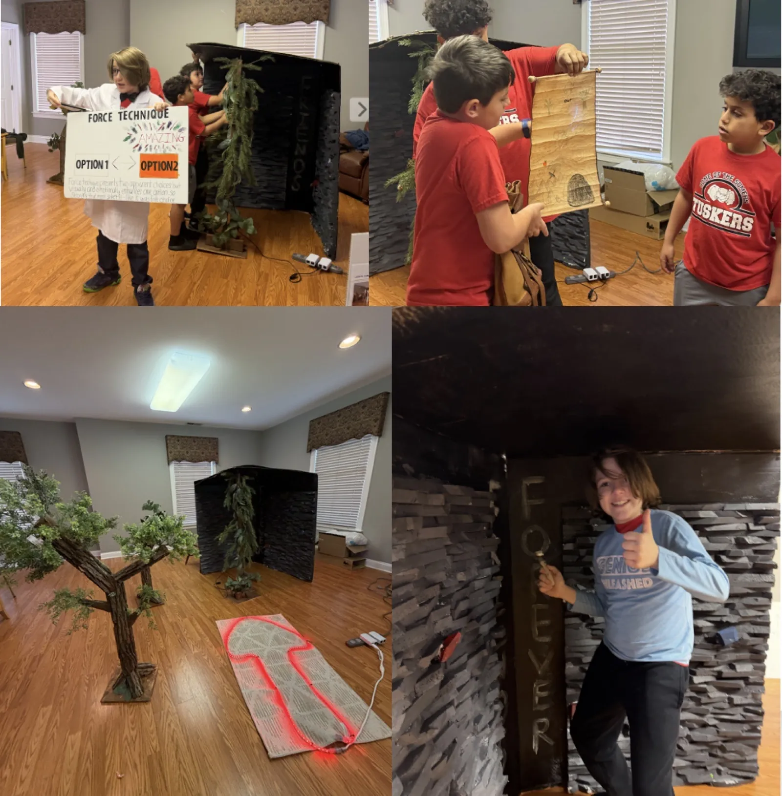 Fig. 5 — Building the cave at home and at the team's community build space