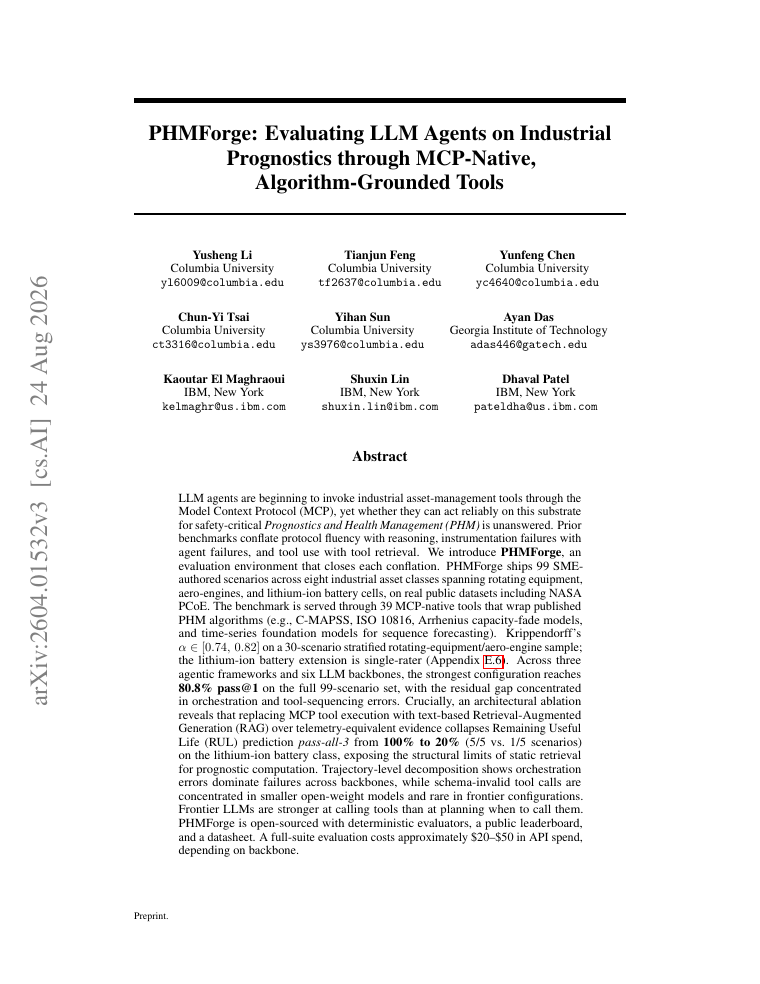 PHMForge: Evaluating LLM Agents on Industrial Prognostics through MCP-Native, Algorithm-Grounded Tools